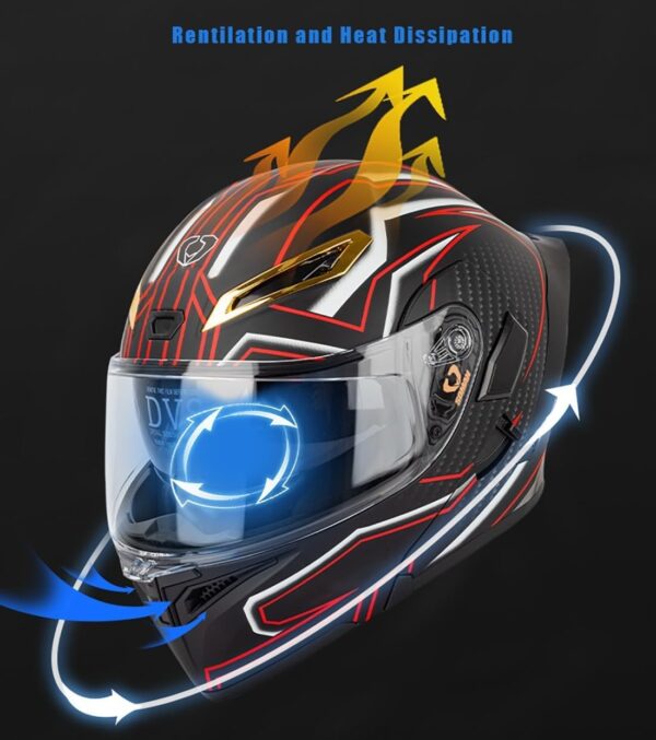 Casco de Moto Modular con Guantes y Protección Facial, Casco Abatible para Adultos con Doble Visera, Casco Homologado ECE para Hombres y Mujeres - Imagen 3