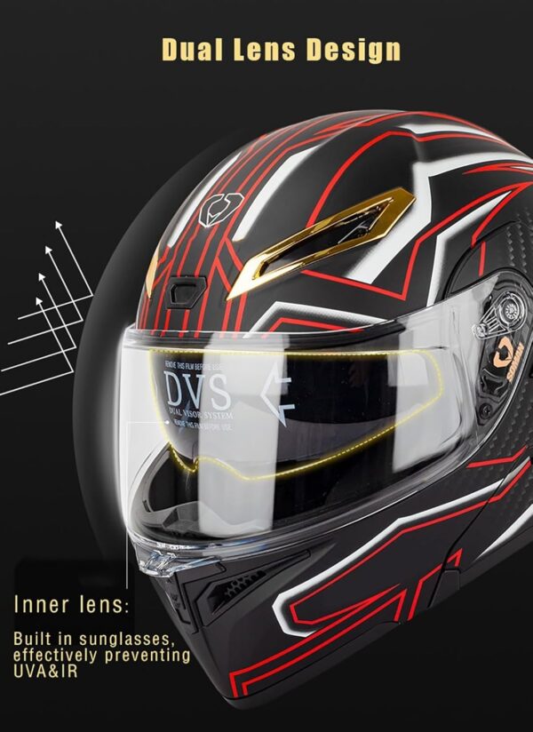 Casco de Moto Modular con Guantes y Protección Facial, Casco Abatible para Adultos con Doble Visera, Casco Homologado ECE para Hombres y Mujeres - Imagen 4