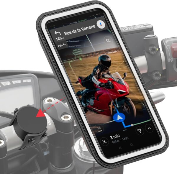 Shapeheart, innovación francesa. Soporte magnético para teléfono de moto, anti-vibración, impermeable y táctil. Porta teléfono universal de 360° para manillar. Compatible con todos los teléfonos.