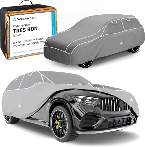 WALSER Premium Funda de Coche Antigranizo Hybrid UV Protect SUV – Calificación “Muy Buena”* Funda antigranizo impermeable y resistente a los rayos UV, certificada por TÜV Austria* Funda para SUV/VAN – Talla 8