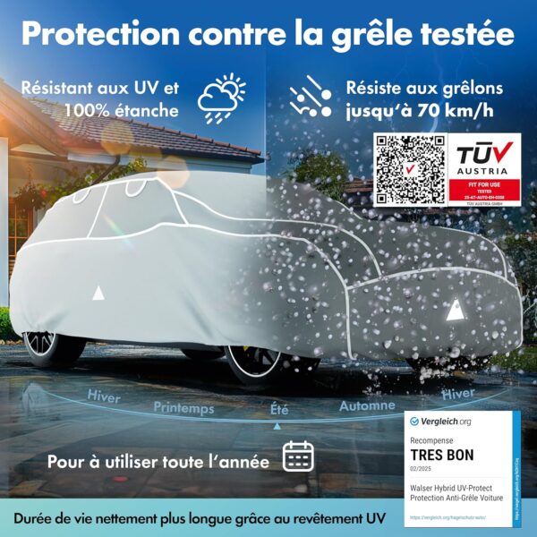 WALSER Premium Funda de Coche Antigranizo Hybrid UV Protect SUV – Calificación “Muy Buena”* Funda antigranizo impermeable y resistente a los rayos UV, certificada por TÜV Austria* Funda para SUV/VAN – Talla 8 - Imagen 8